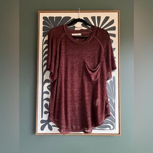 EUC Free People Maroon Raw-hemline sheer T-Shirt size XL